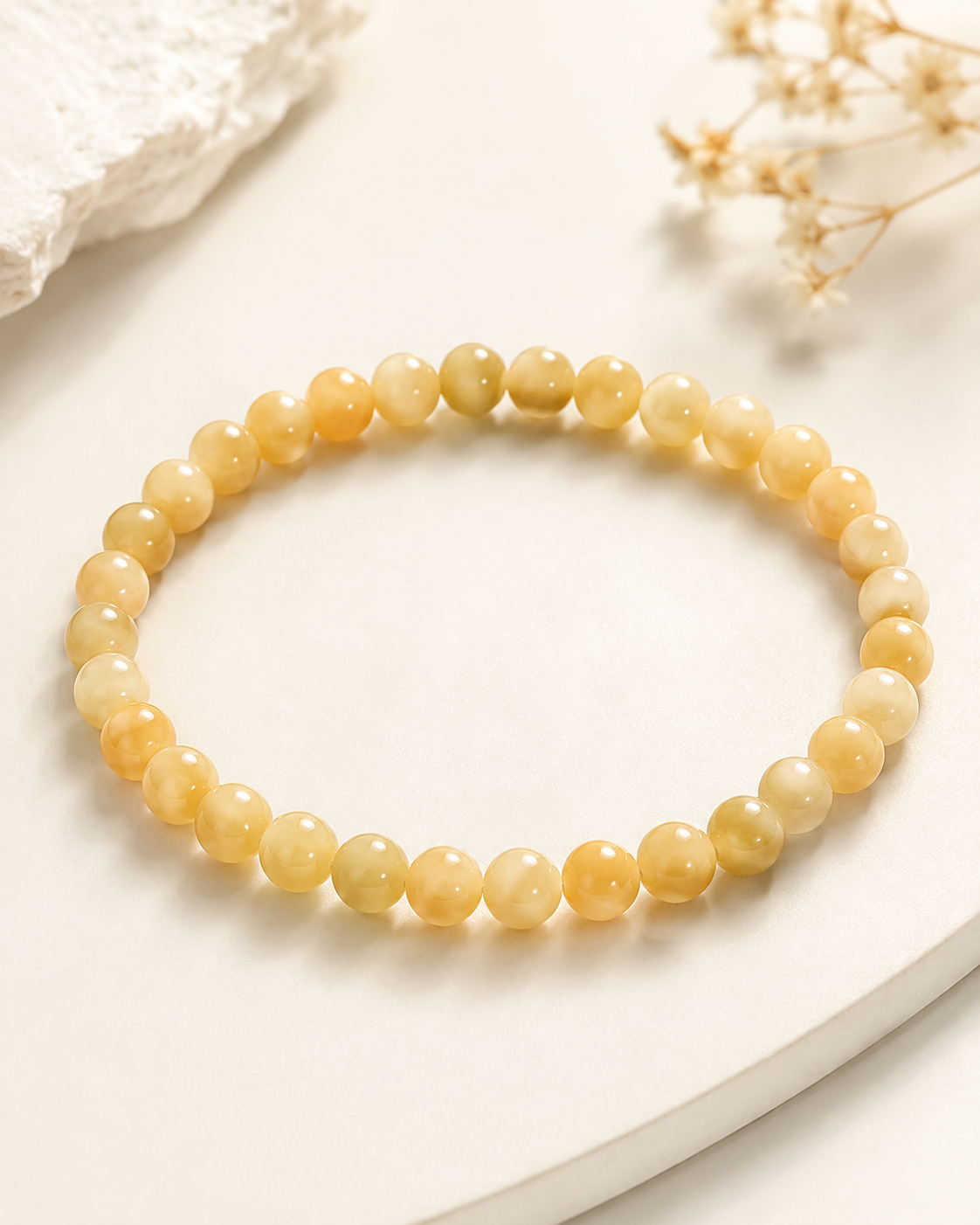 Jade Bead Bracelet - Yellow Tone