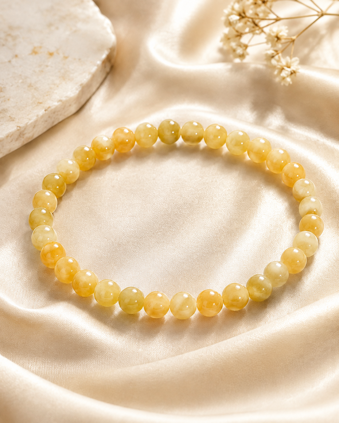 Jade Bead Bracelet - Yellow Tone