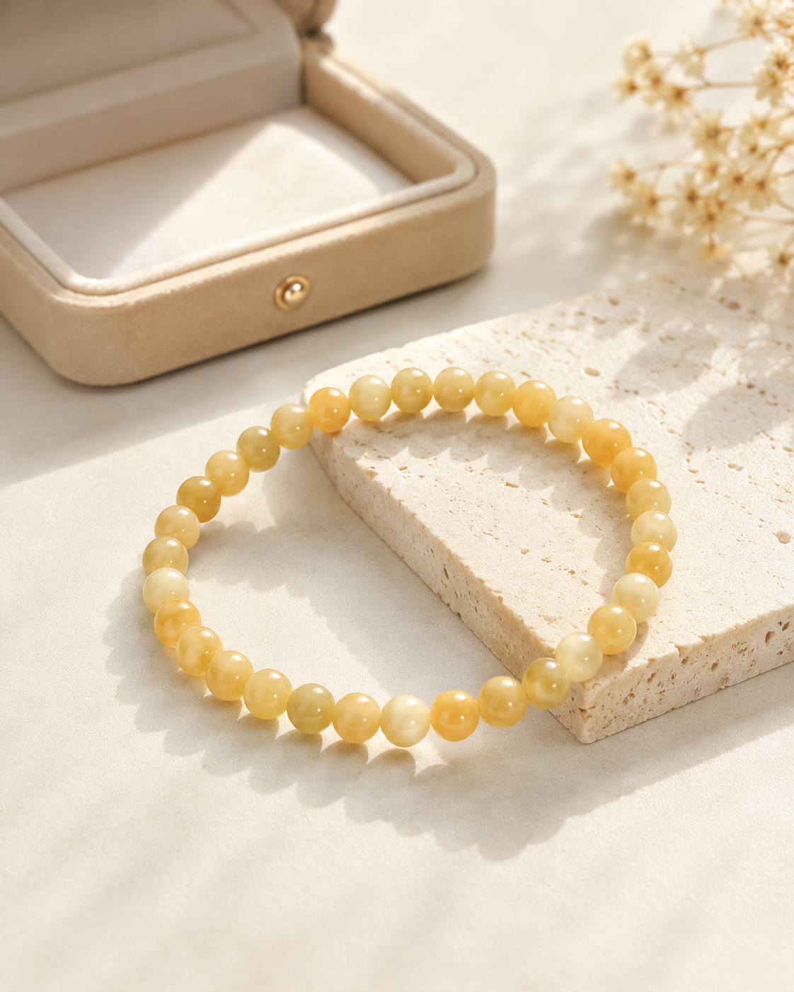 Jade Bead Bracelet - Yellow Tone