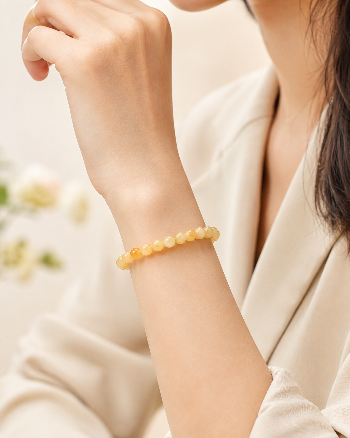 Jade Bead Bracelet - Yellow Tone