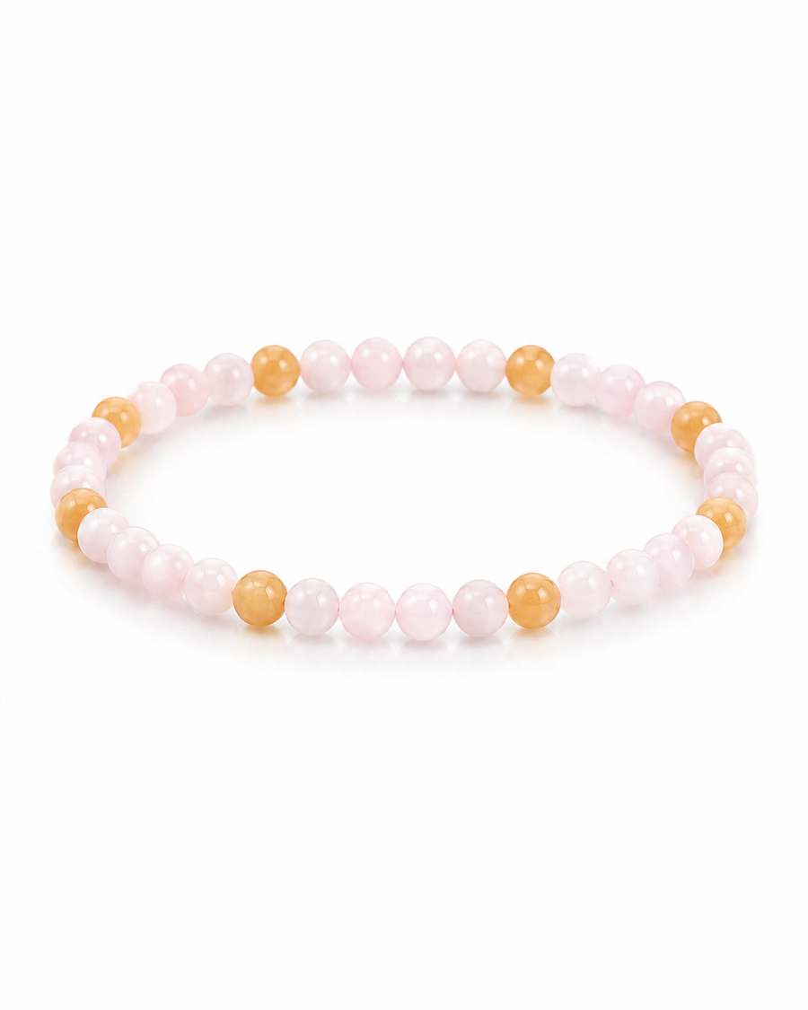 Jade Bead Bracelet - Pink and Yellow Tone