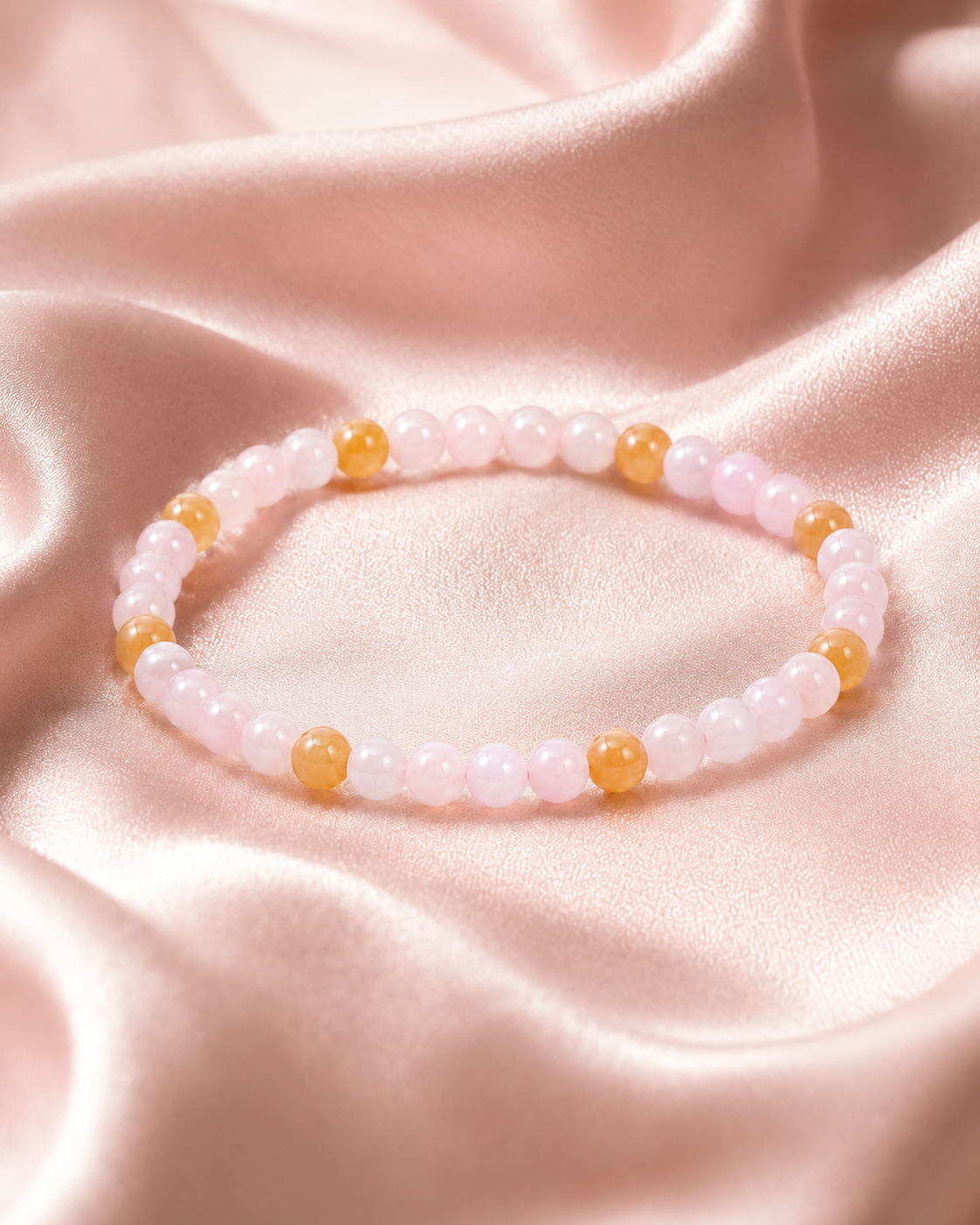 Jade Bead Bracelet - Pink and Yellow Tone