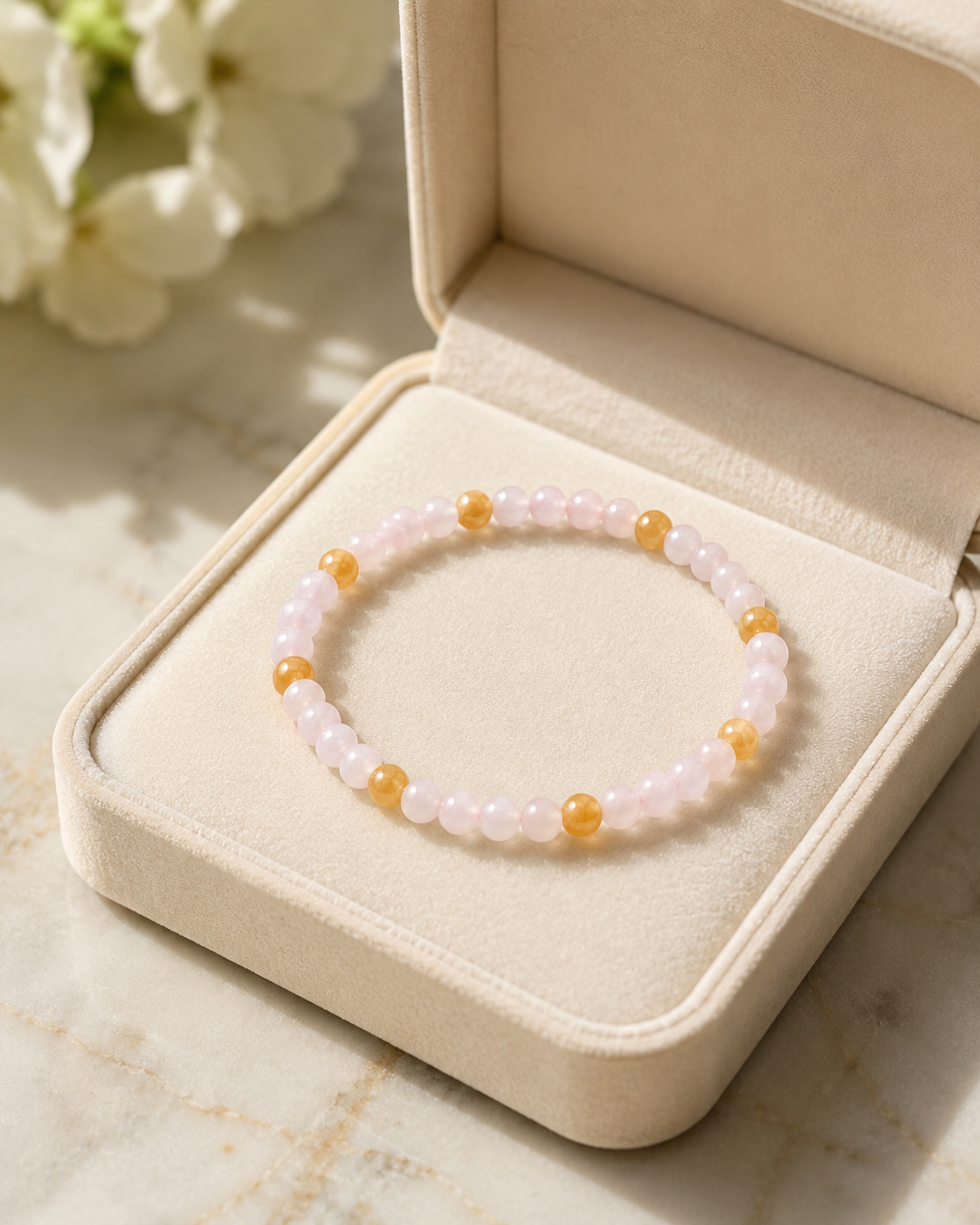 Jade Bead Bracelet - Pink and Yellow Tone