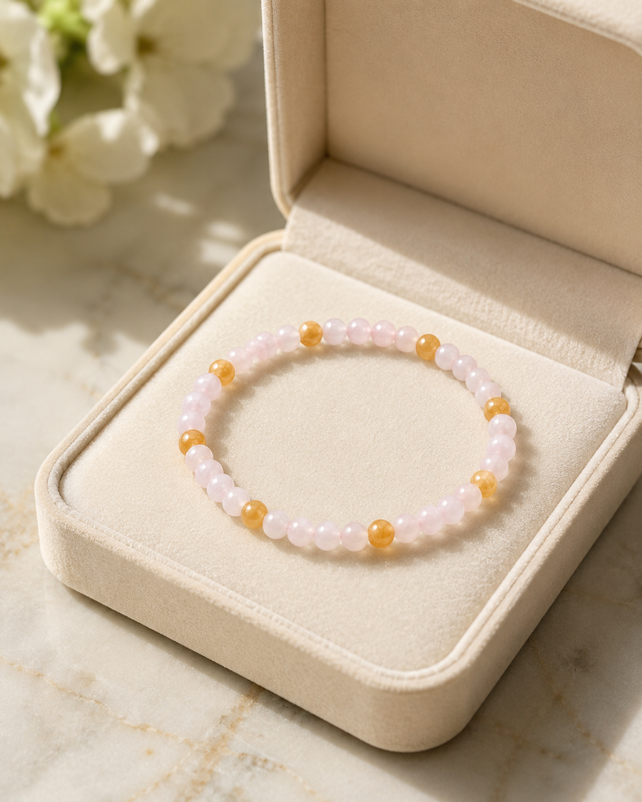 Jade Bead Bracelet - Pink and Yellow Tone