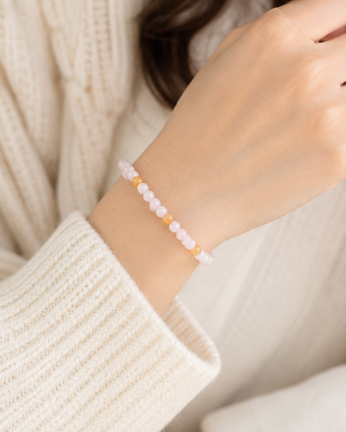 Jade Bead Bracelet - Pink and Yellow Tone