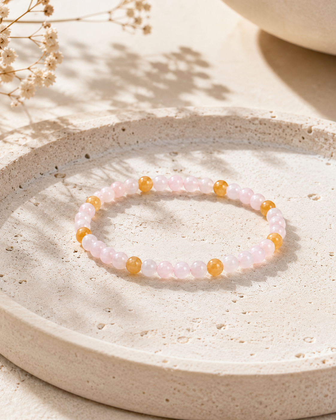 Jade Bead Bracelet - Pink and Yellow Tone