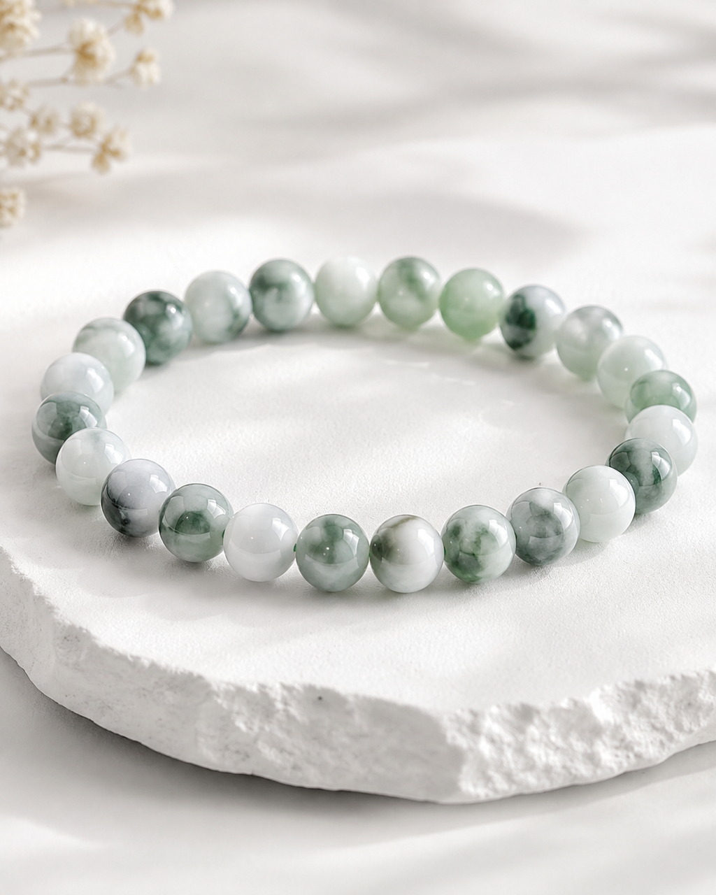 Jade Bead Bracelet - Floating Flower Pattern