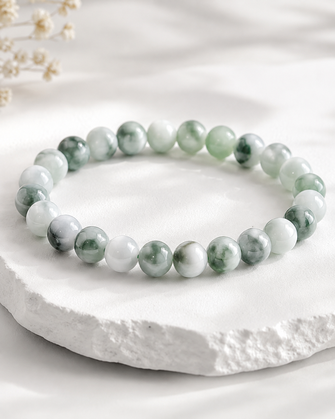 Jade Bead Bracelet - Floating Flower Pattern