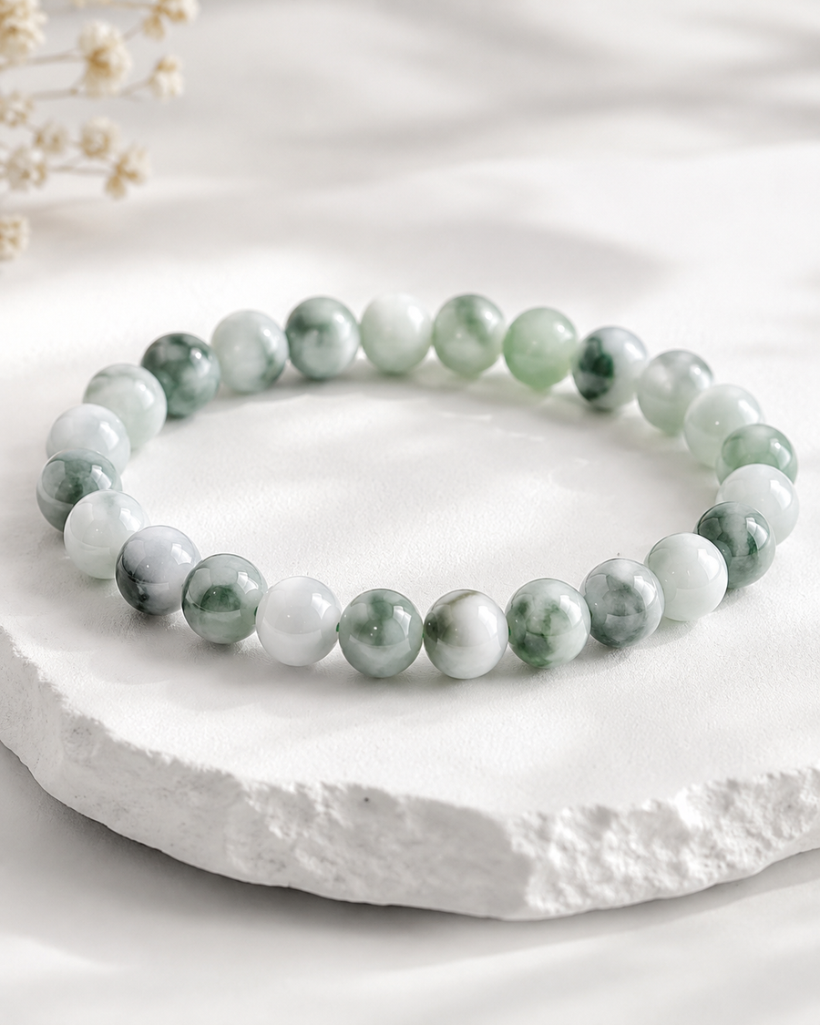 Jade Bead Bracelet - Floating Flower Pattern