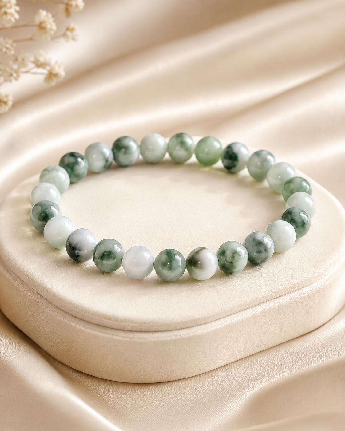 Jade Bead Bracelet - Floating Flower Pattern