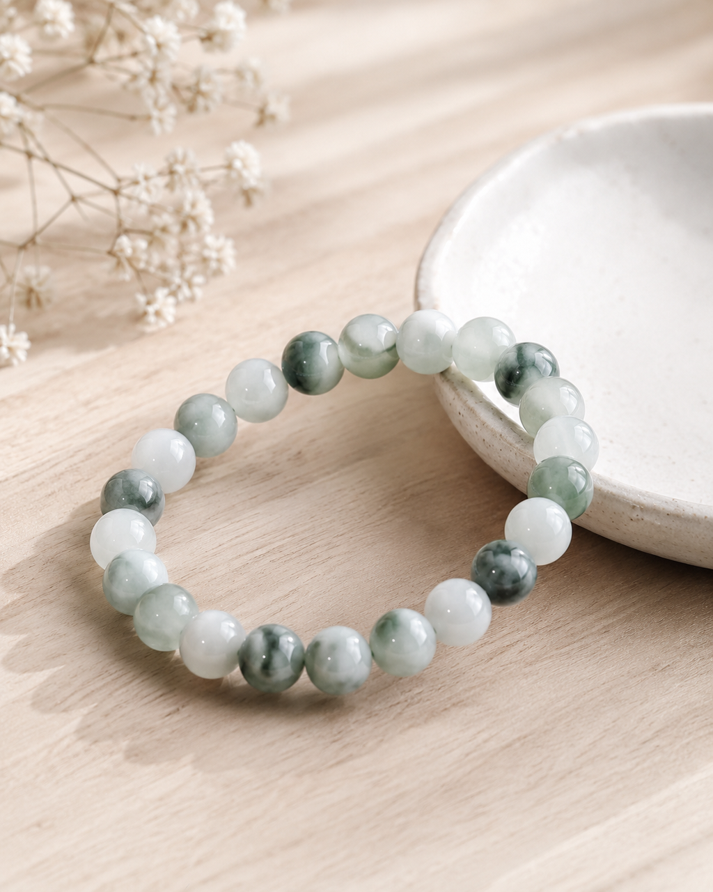 Jade Bead Bracelet - Floating Flower Pattern