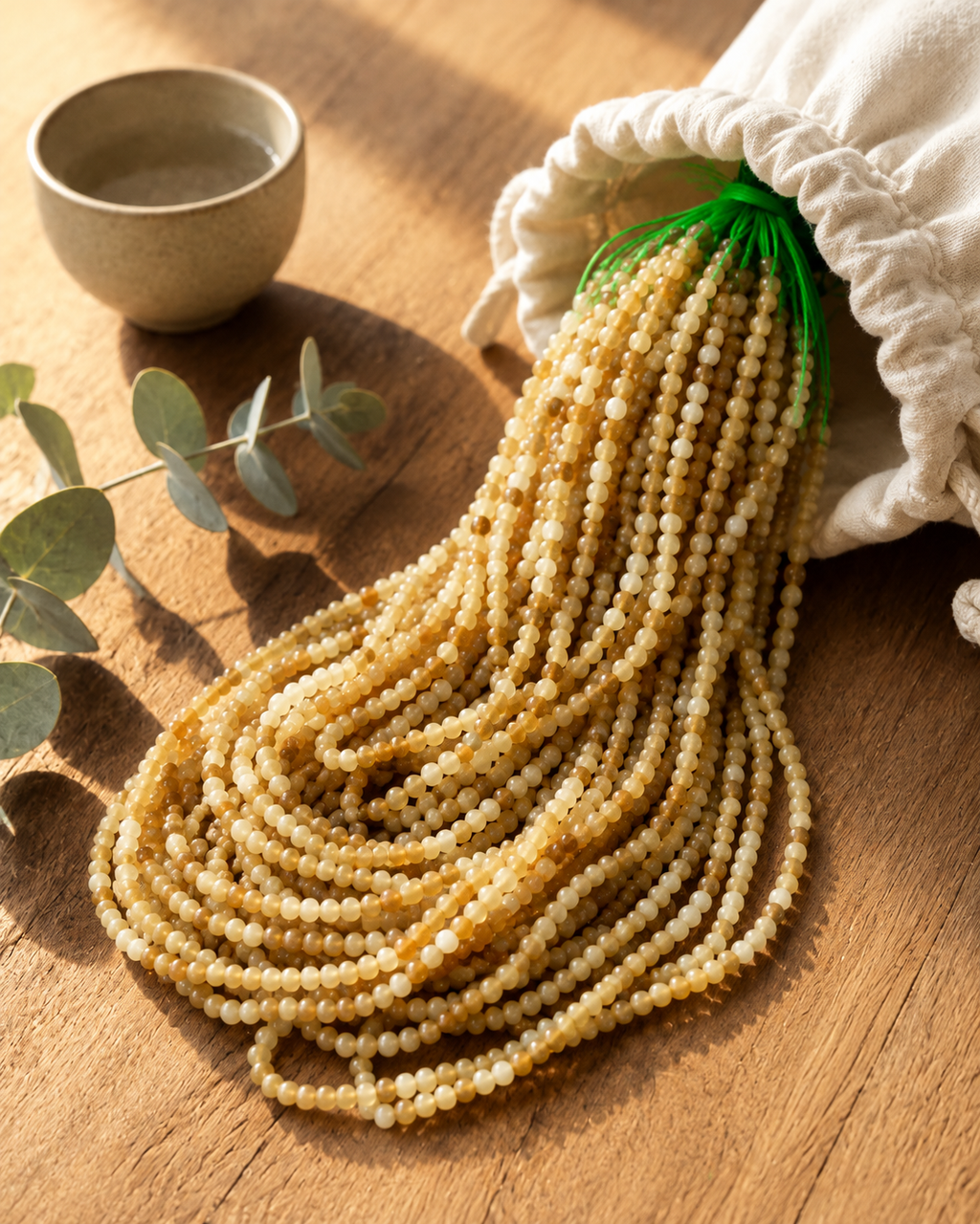 Jade Bead Necklace - Yellow Tone