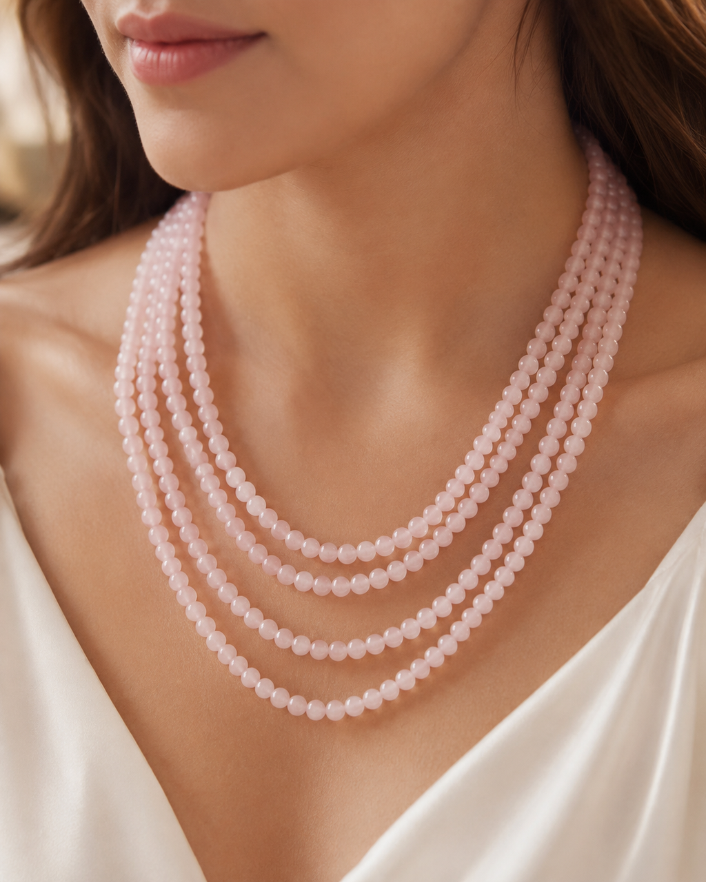 Jade Bead Necklace - Pink Tone