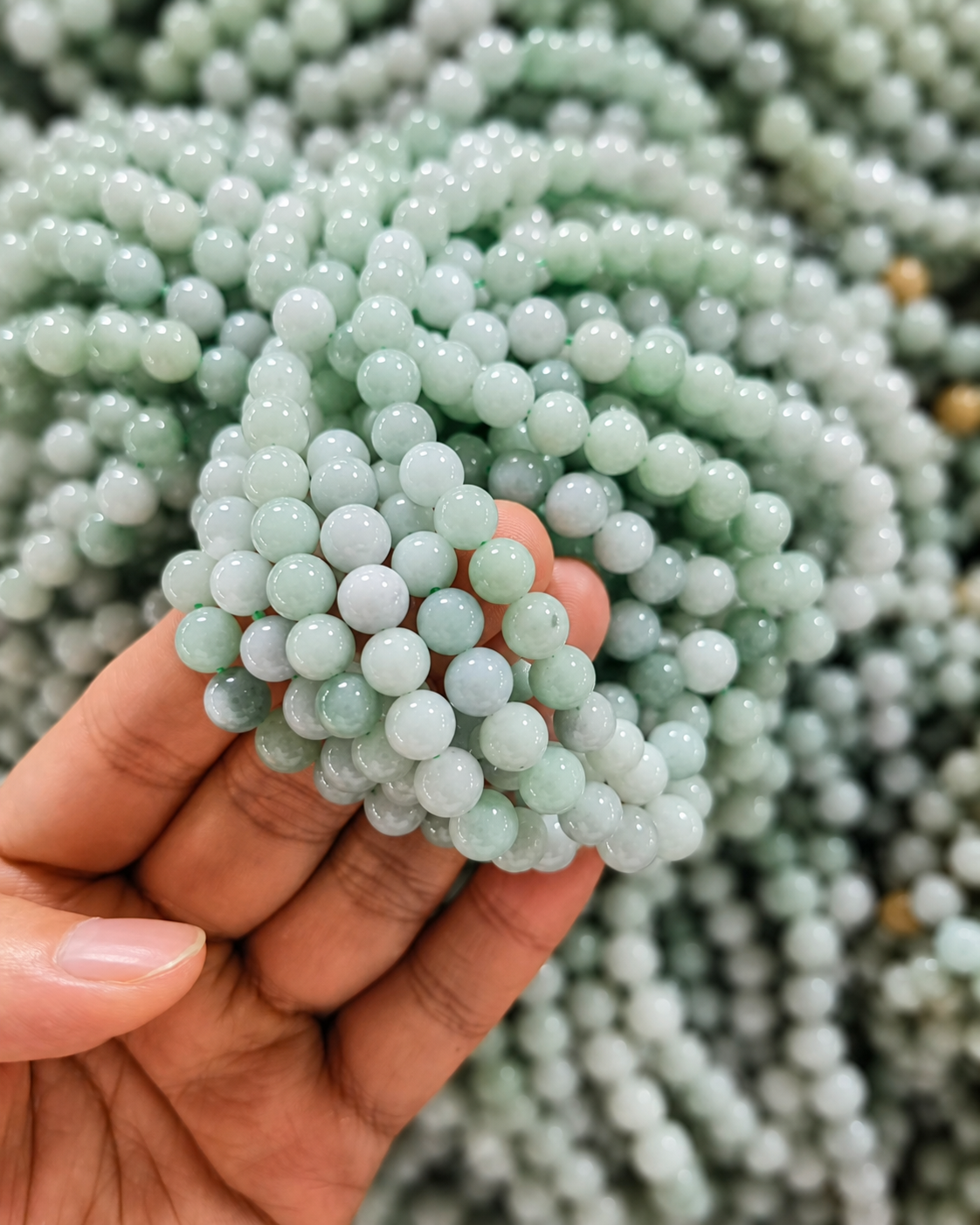 Jade Bead Necklace - White and Green Tone