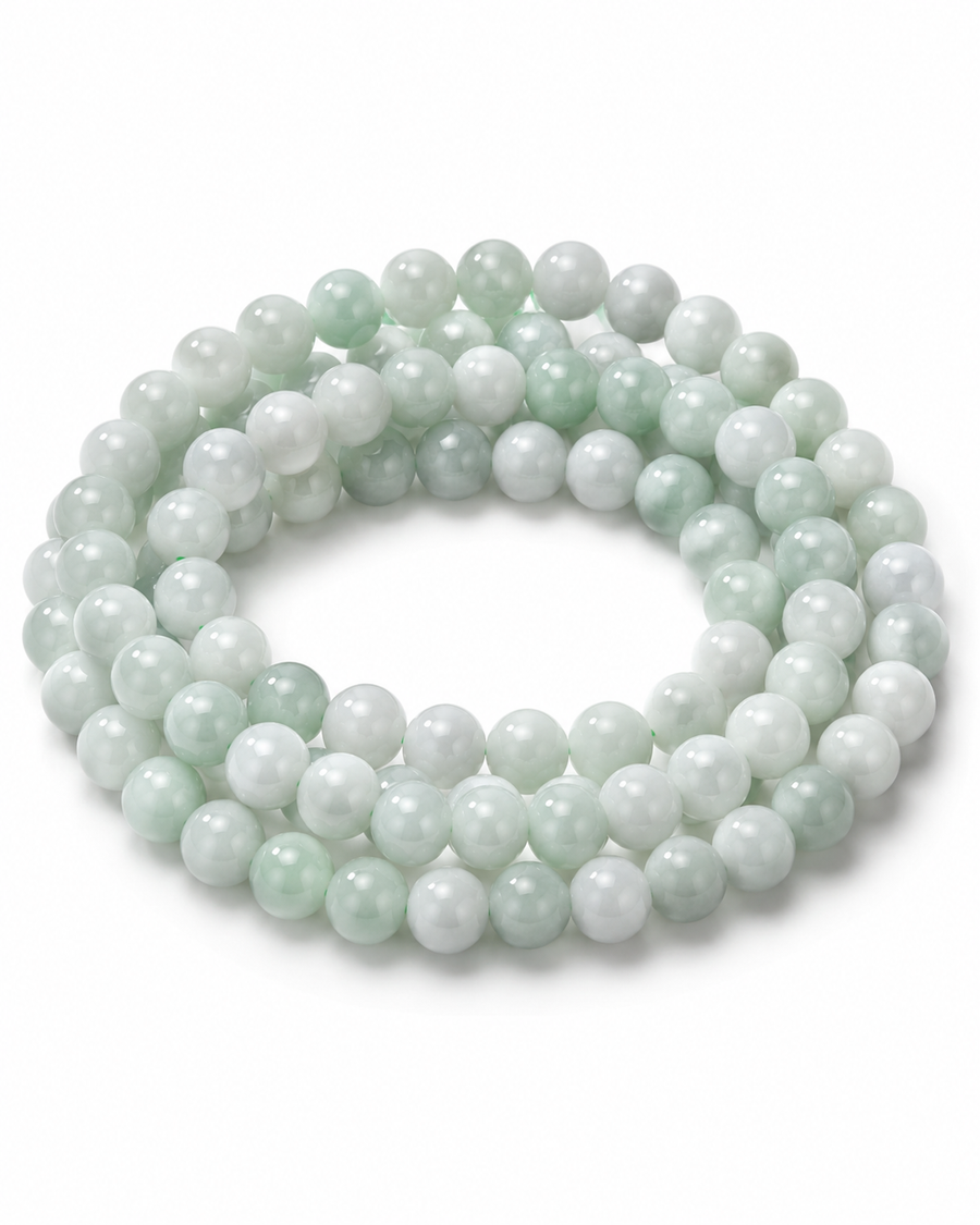 Jade Bead Necklace - White and Green Tone