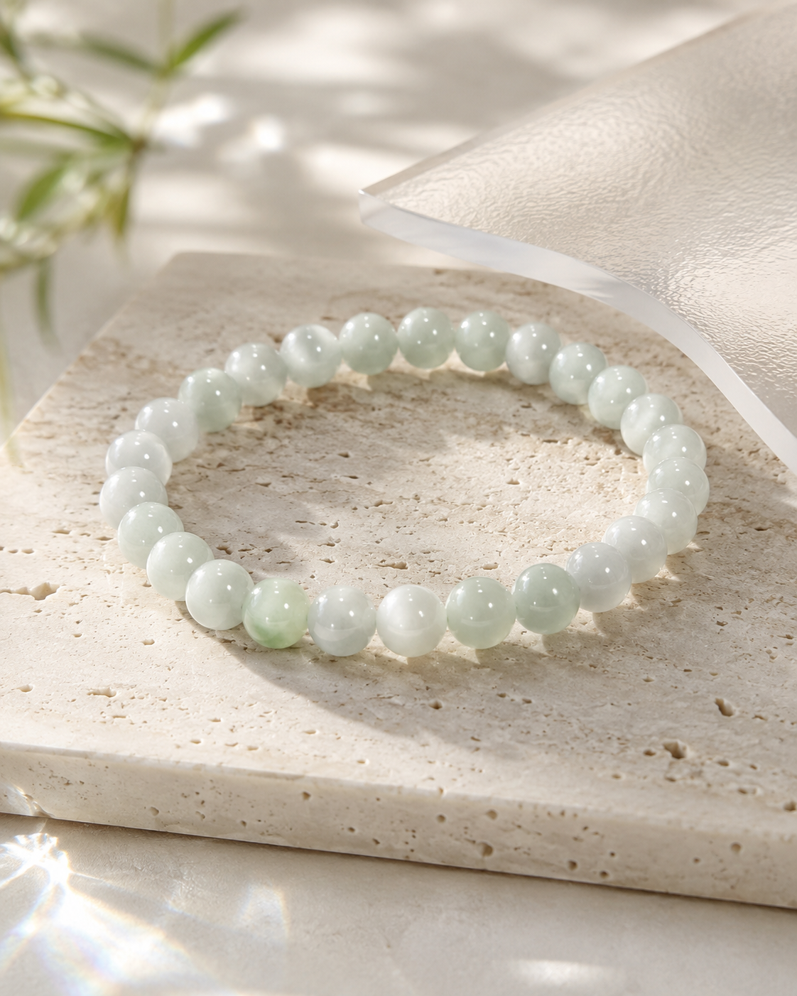 Jade Bead Necklace - White and Green Tone