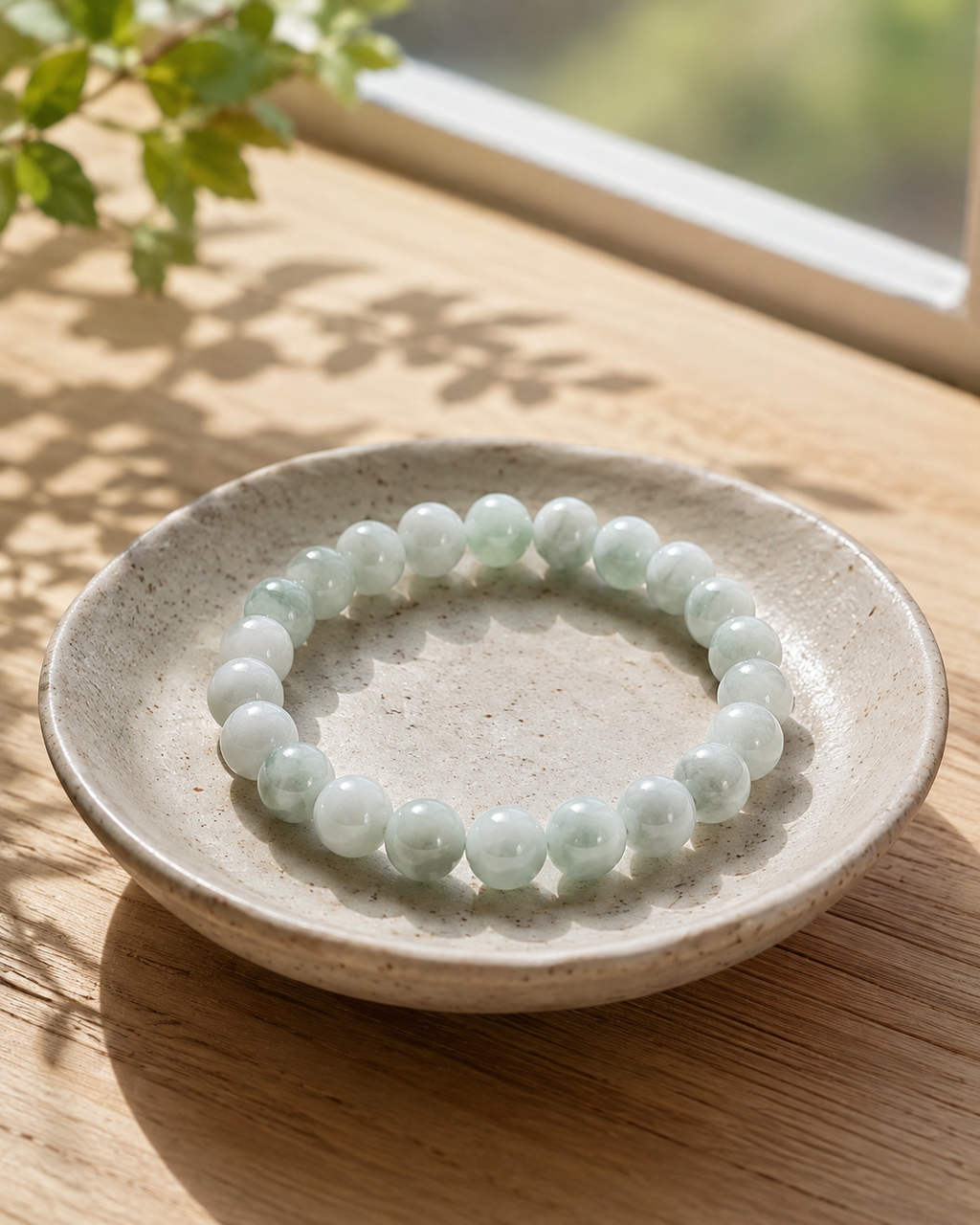 Jade Bead Necklace - White and Green Tone