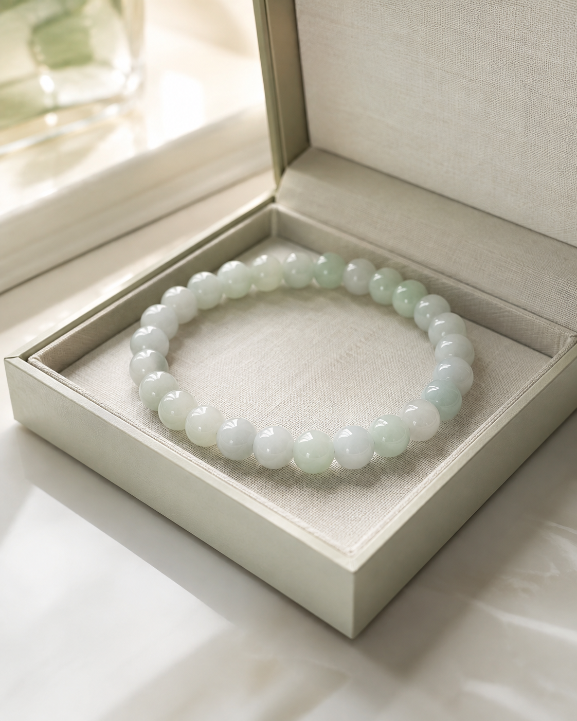 Jade Bead Necklace - White and Green Tone