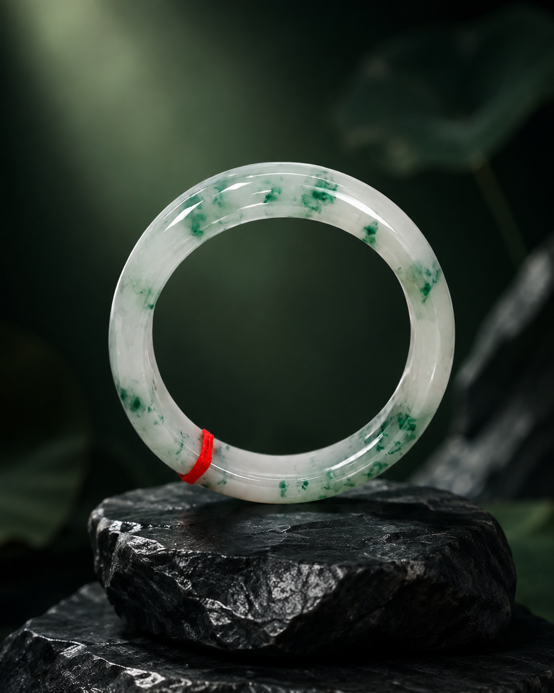 Treated Jadeite Bangle - Icy Floating Flower