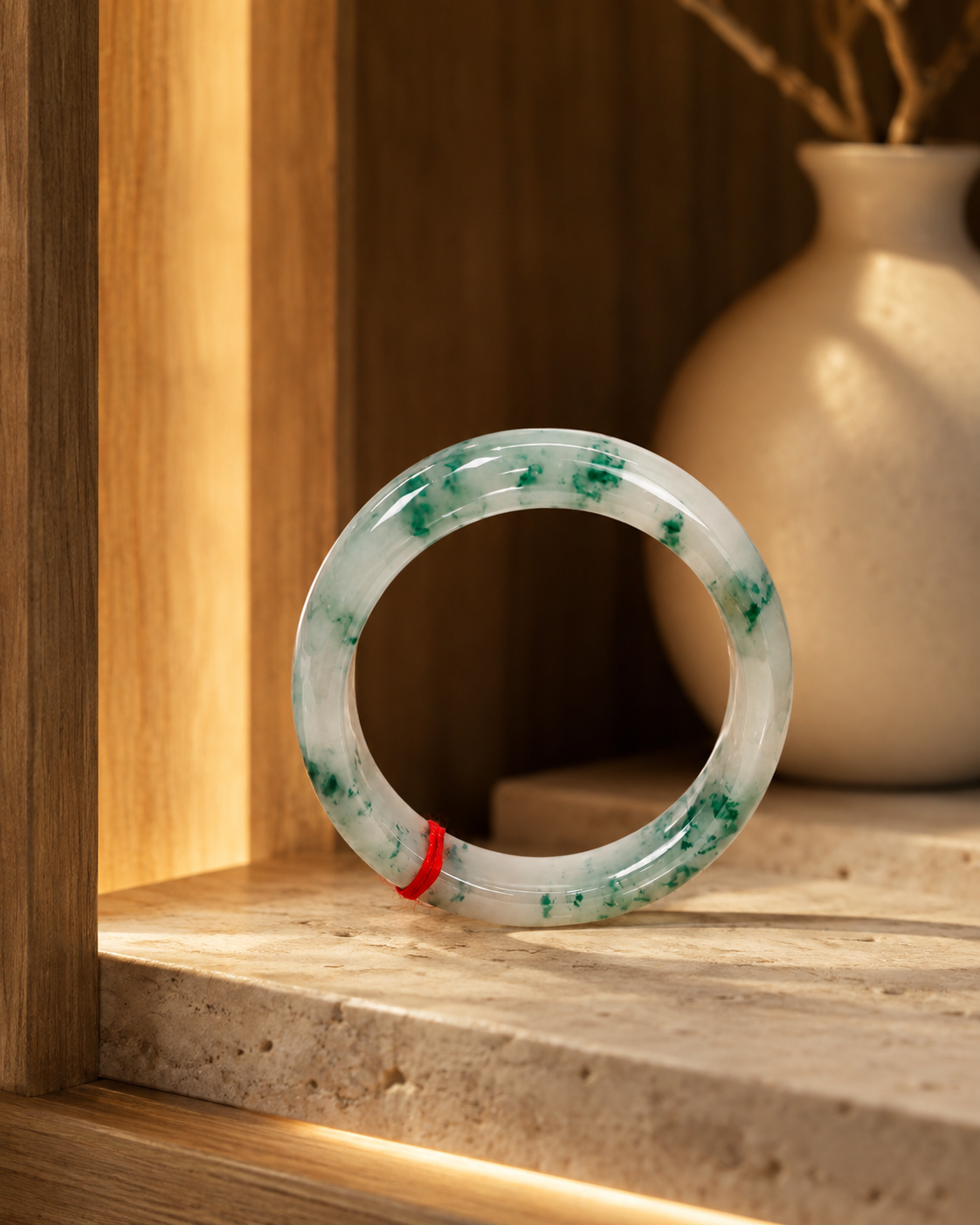 Treated Jadeite Bangle - Icy Floating Flower