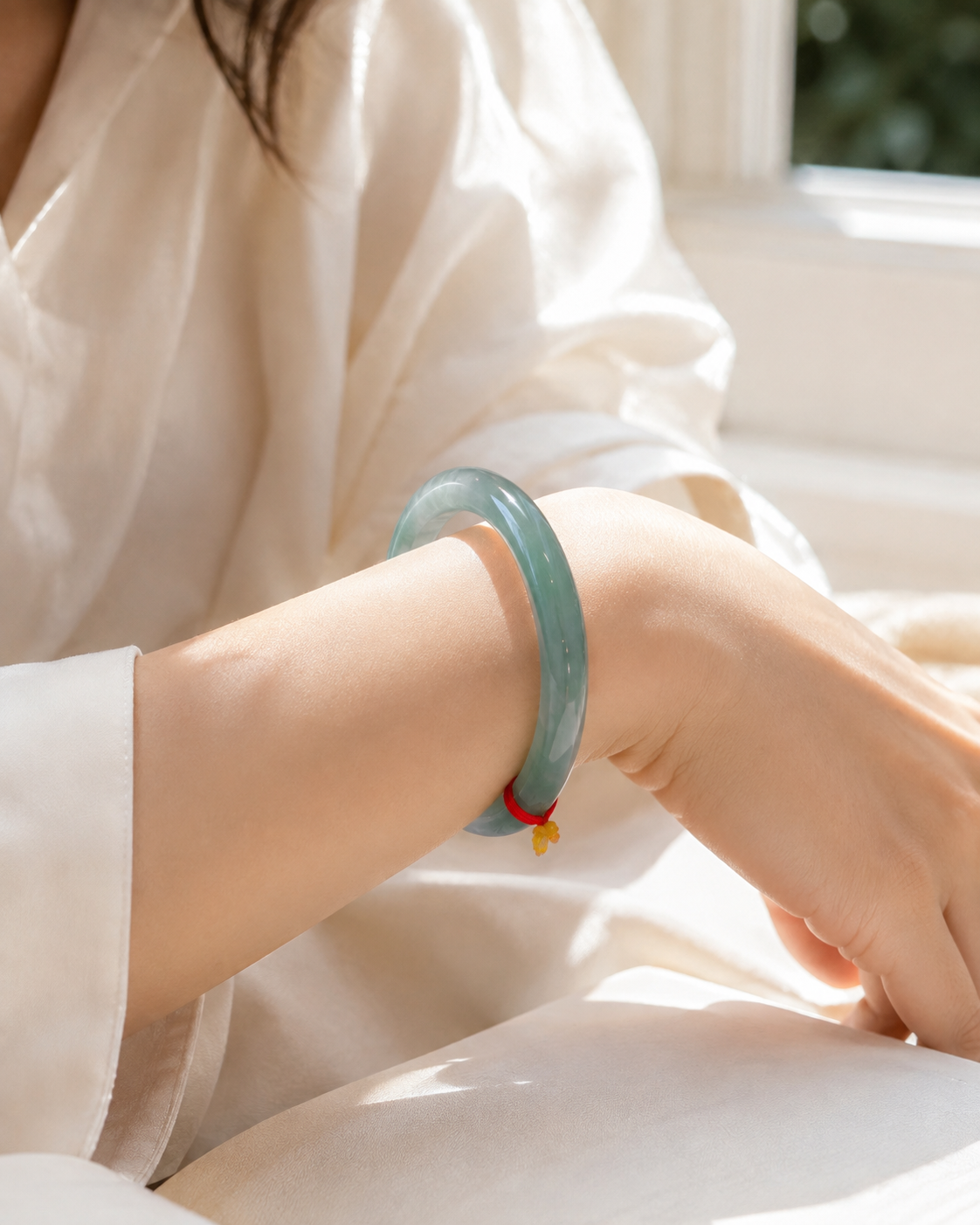 Treated Jadeite Bangle - Oil Green Tone