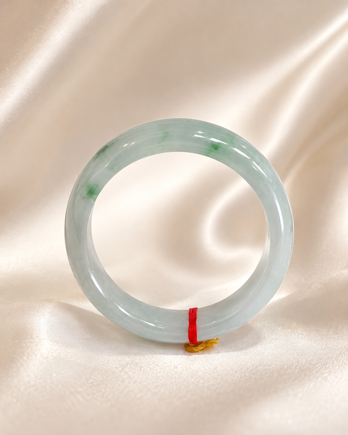 Treated Jadeite Bangle - White Base Floating Flower