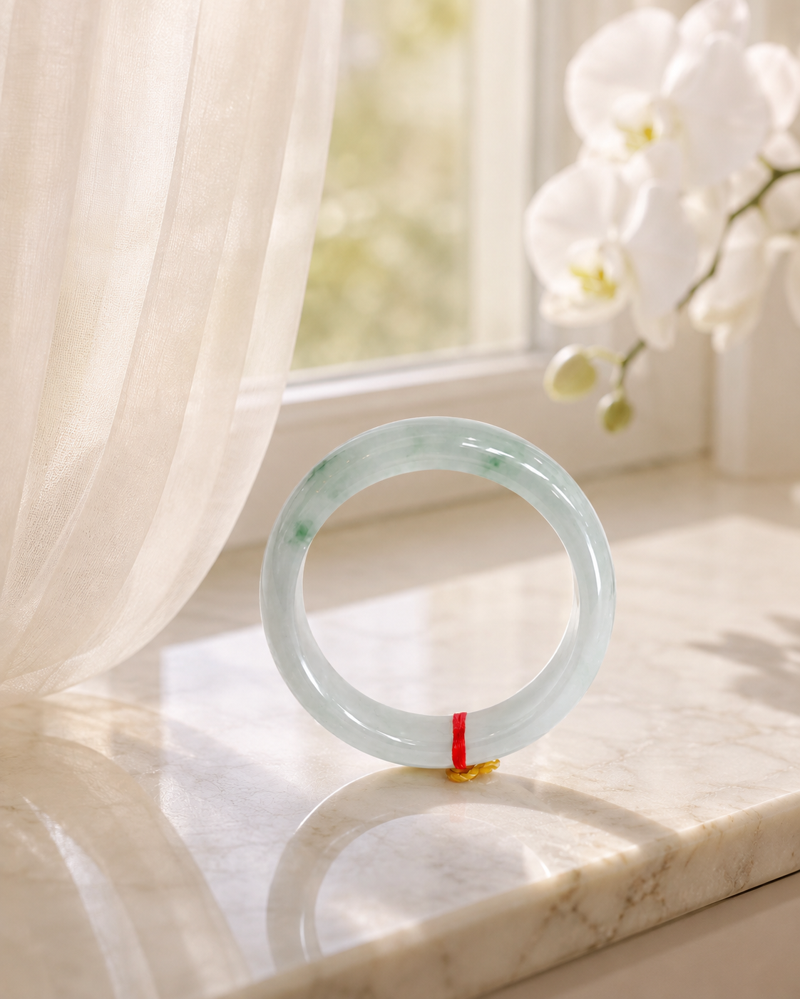 Treated Jadeite Bangle - White Base Floating Flower