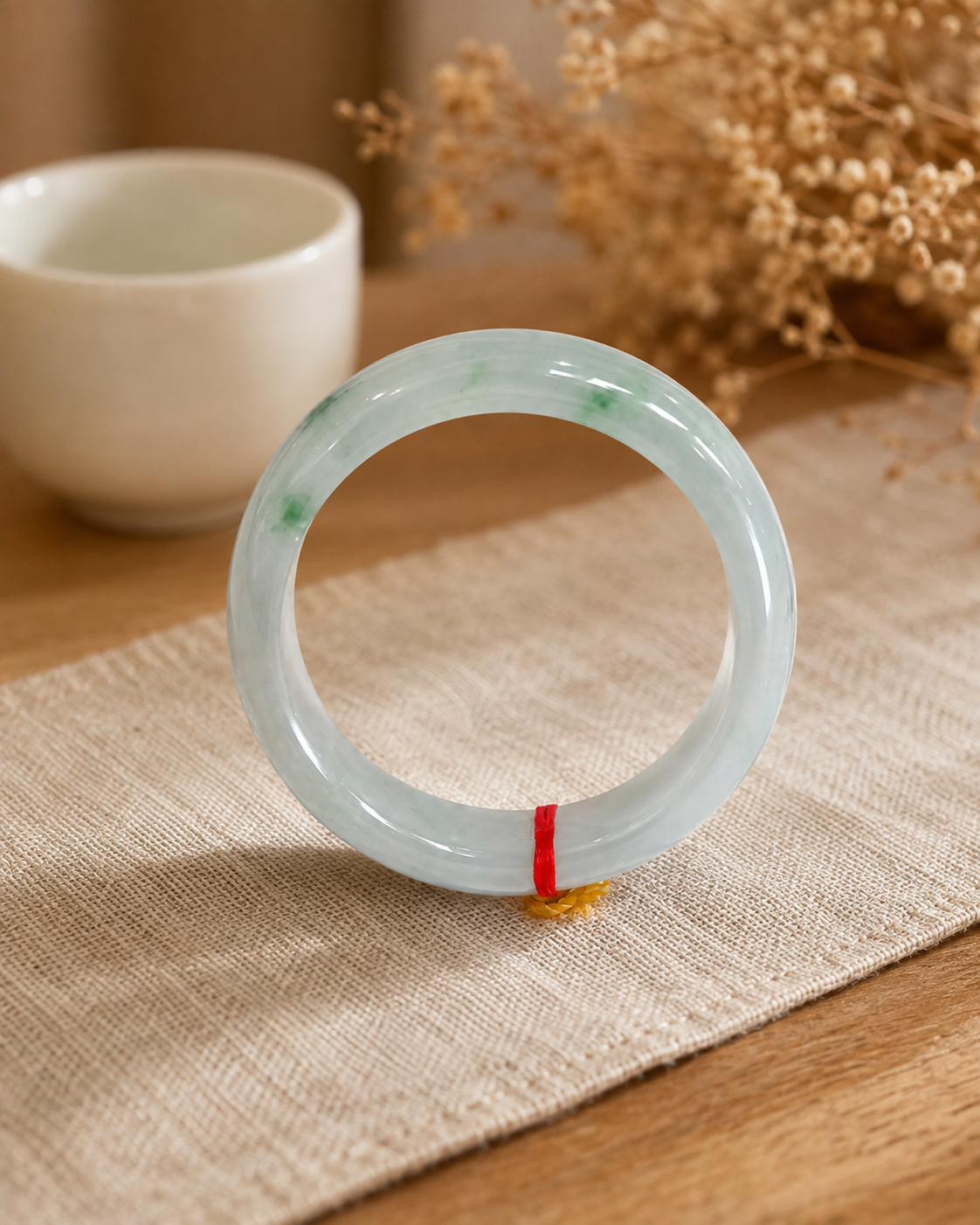 Treated Jadeite Bangle - White Base Floating Flower