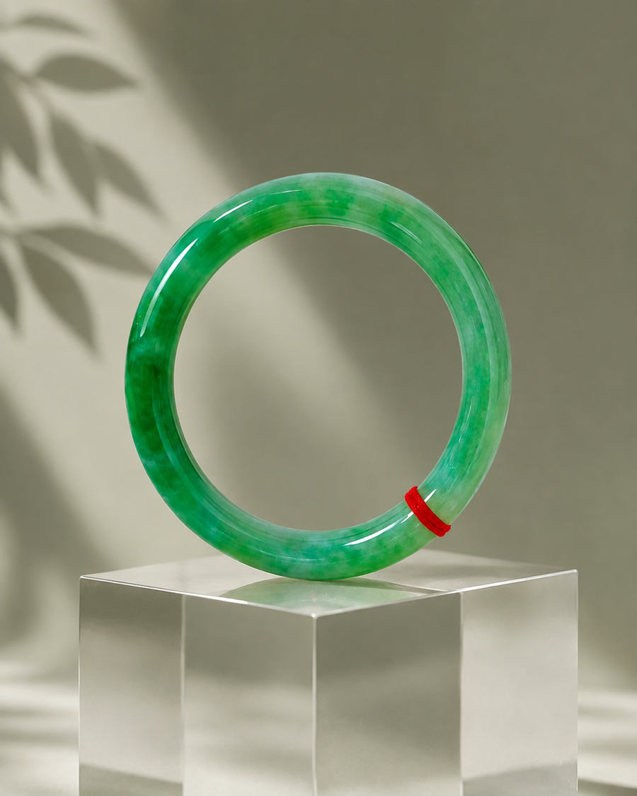 Treated Jadeite Bangle - Green Tone
