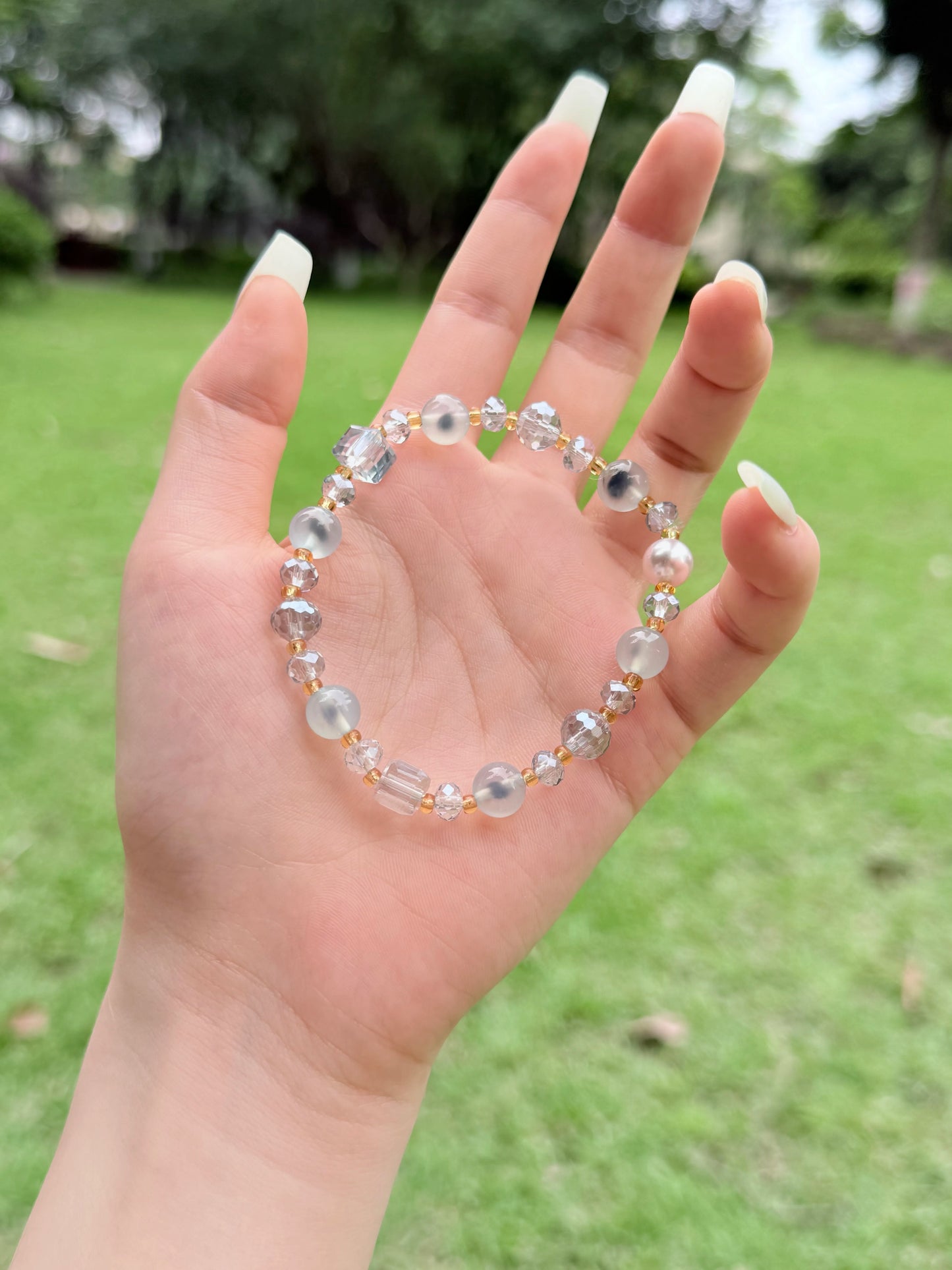 天然藍糖果瑪瑙水晶手鍊 — 8mm