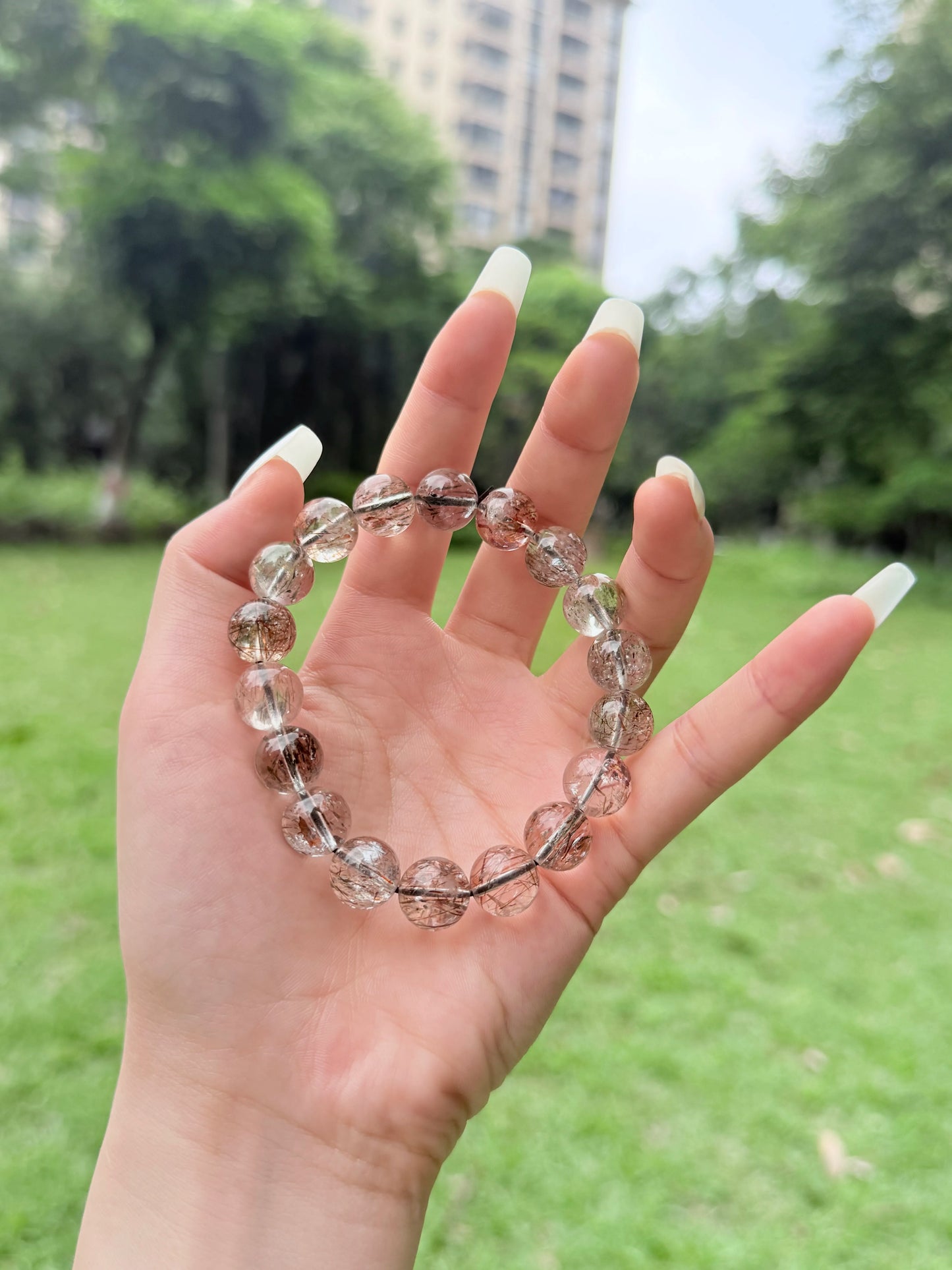 天然黑金超七手鍊 — 12mm