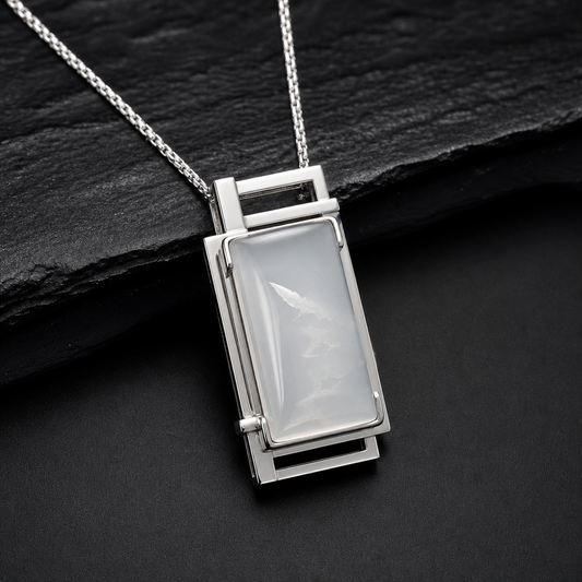 Natural Quartzite Jade Pendant in 925 Silver - Geometric Bar