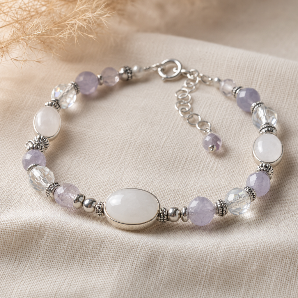 Natural Quartzite Jade & Crystal Beaded Bracelet - Mix (Custom Made)