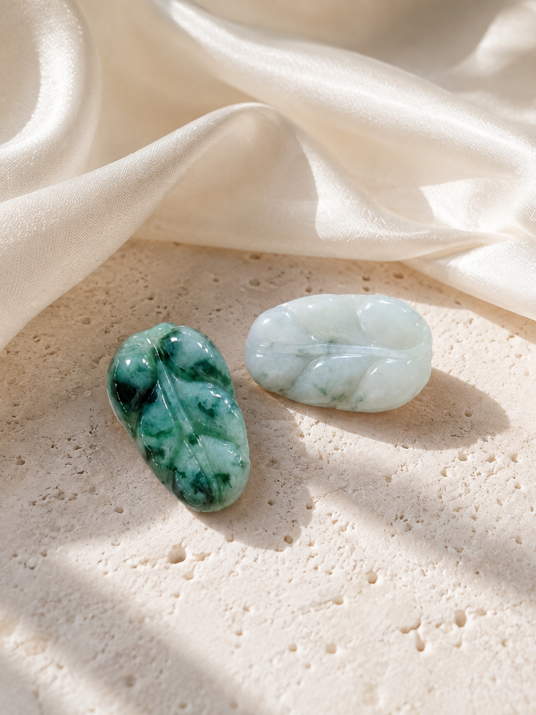 Jade Leaf Pendant - Floating Flower Pattern