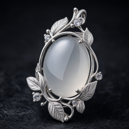Natural Quartzite Jade Pendant in 925 Silver - Vine & Leaf (Custom Made)