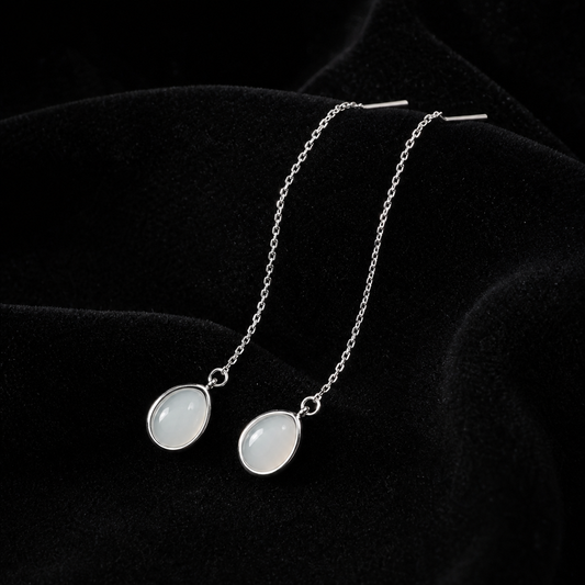 Natural Quartzite Jade Drop Earrings in 925 Silver - Chain Drop