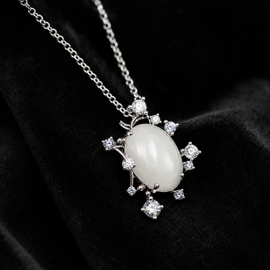 Natural Quartzite Jade Pendant in 925 Silver - Starry Halo (Custom Made)