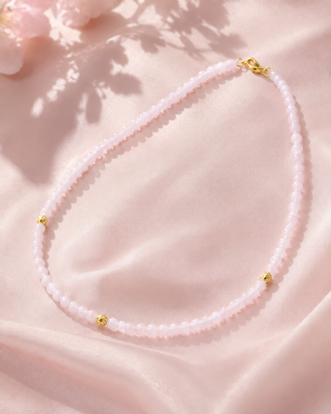 Jade Bead Necklace - White and Pink Tone