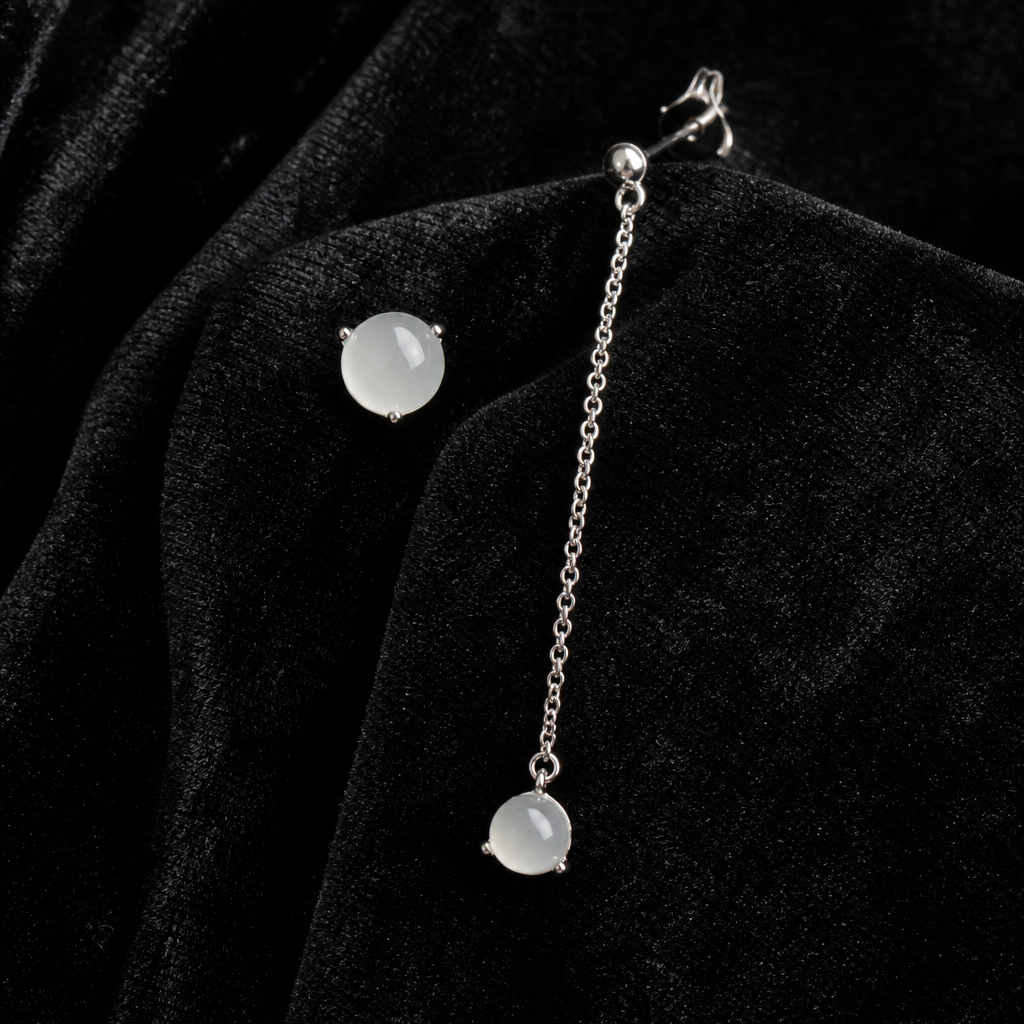 Natural Quartzite Jade Asymmetric Earrings in 925 Silver (Custom Made)