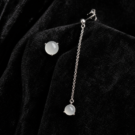 Natural Quartzite Jade Asymmetric Earrings in 925 Silver (Custom Made)