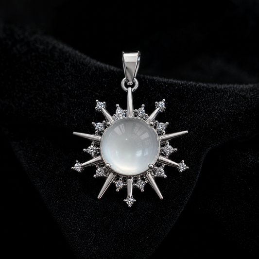 Natural Quartzite Jade Pendant in 925 Silver - Celestial Starburst