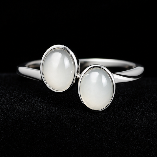 Natural Quartzite Jade Ring in 925 Silver - Toi et Moi (Custom Made)