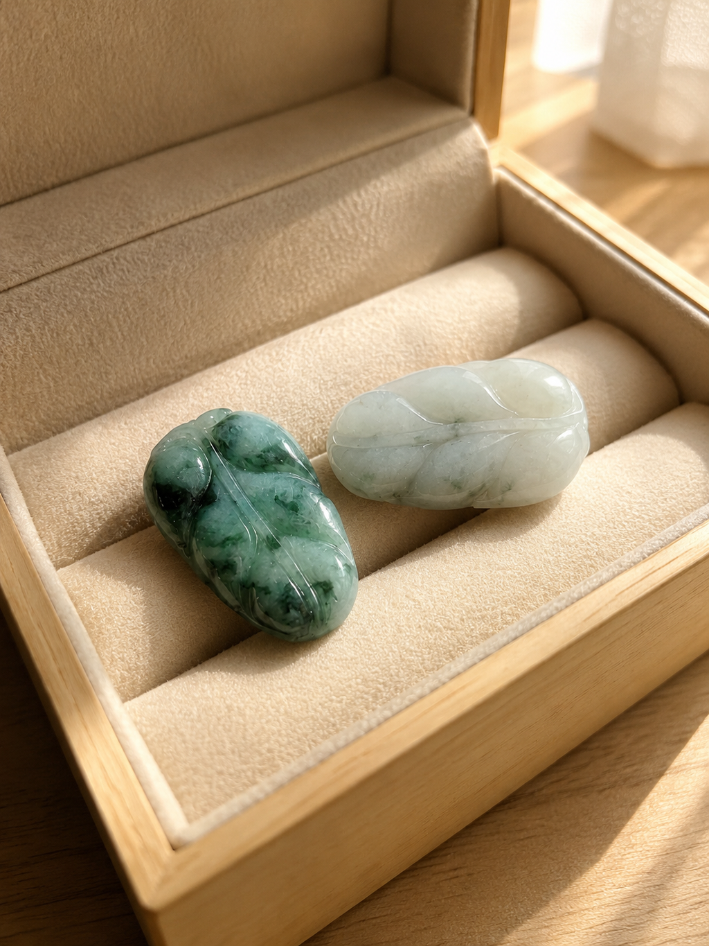 Jade Leaf Pendant - Floating Flower Pattern